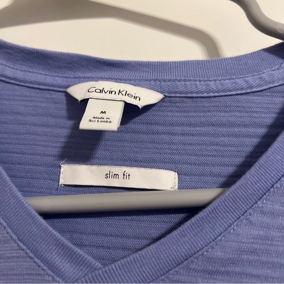 Calvin Kline V-Neck T-shirt Slim Fit Corn Flower Blue Womens M 100% Cotton - Picture 2 of 4